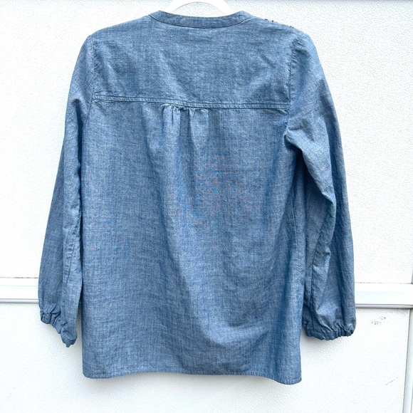 J crew Mercantile peasant top XS chambray embroidered blue denim tassel boho - Picture 9 of 10